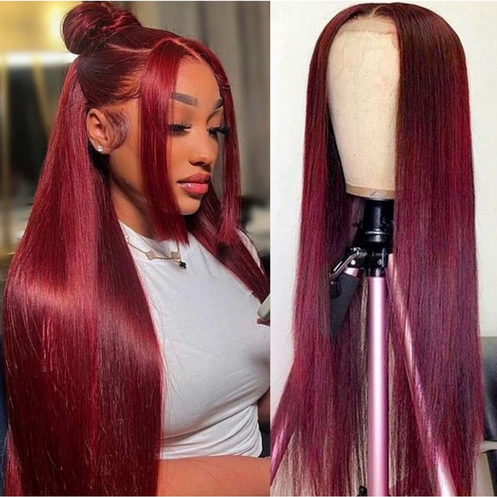 Human hair wig red color